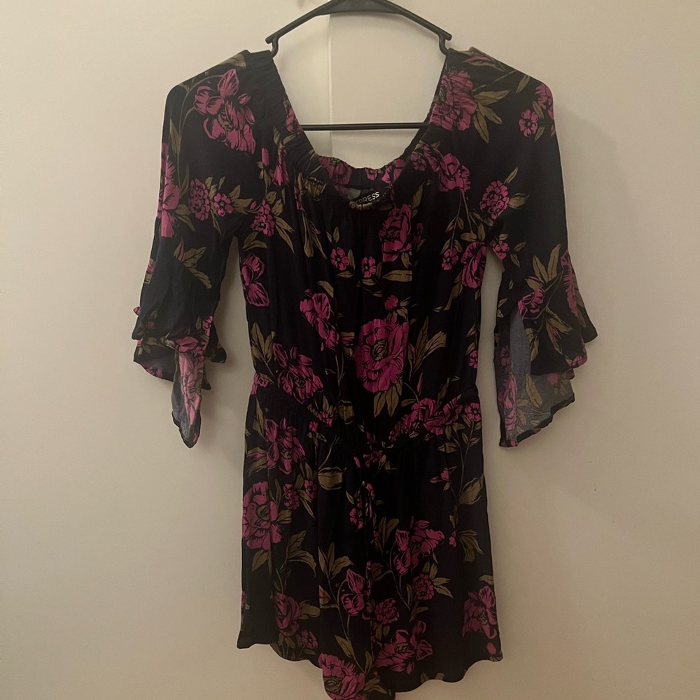 Navy and pink flowered romper